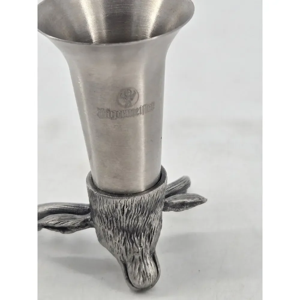 Vtg Jägermeister Deer Head Pewter Shot Glass 3.5” Hunting Stag Barware Germany